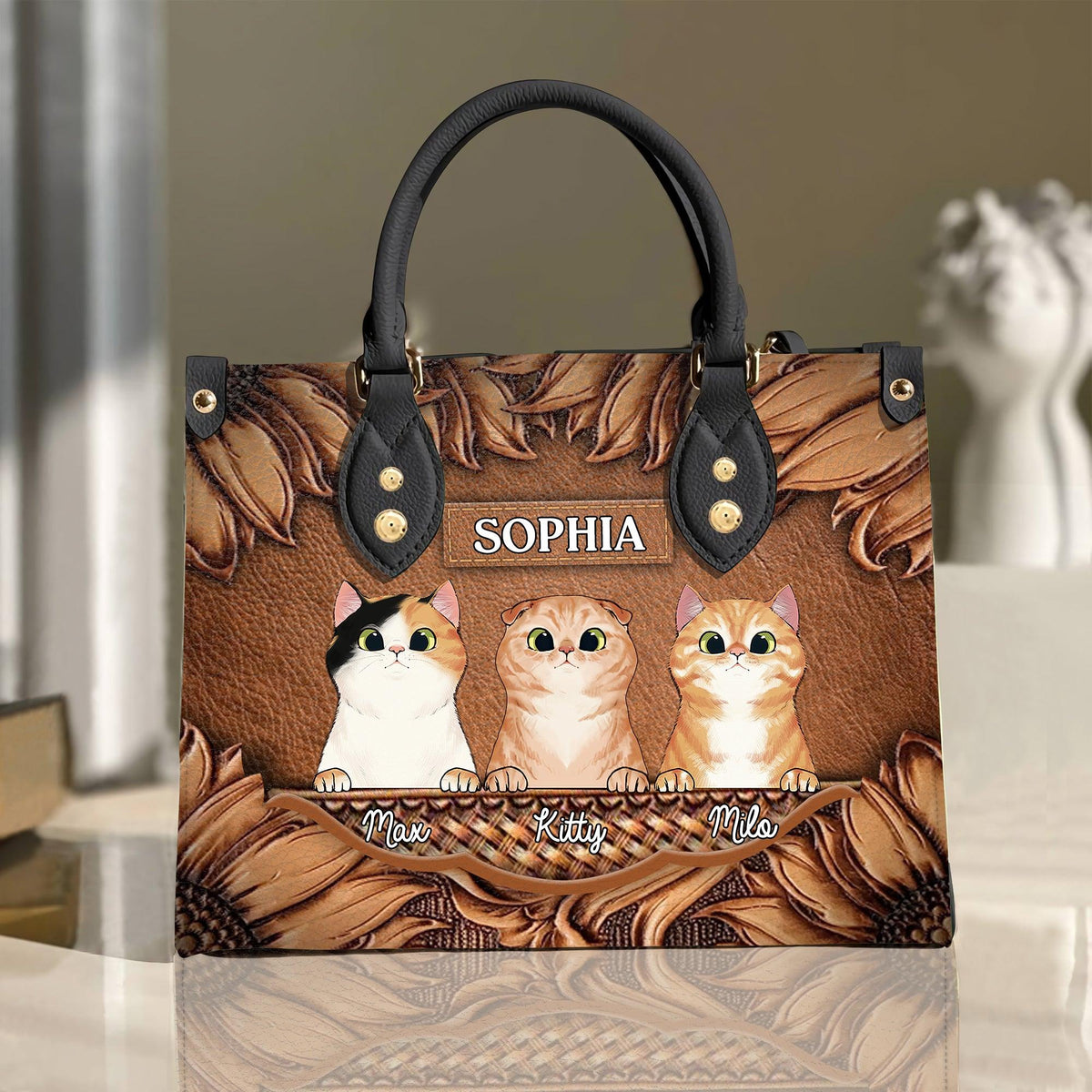 Personalized Cat Leather Bag